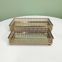 Ensemble de miroirs rectangulaires en métal doré rétro de luxe, 2 nouveaux arrivages, décorations pour la maison, ornements de bijoux, plateau de service, salon