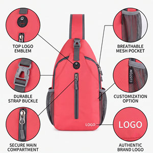 Bolso Bandolera Deportivo Impermeable Rojo con Logotipo Personalizado, Bordado, para Verano, Ligero, de un Solo Hombro - Product Image 2