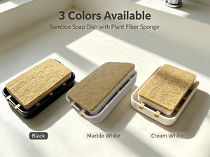 <span class=keywords><strong>Porte</strong></span>-<span class=keywords><strong>savon</strong></span> en bambou compostable naturel avec égouttoir en bambou et kit d'éponges de nettoyage en cellulose pour cuisine, salle de bain et rangement - Product Image 5