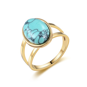 Anelli Regolabili in Acciaio Inossidabile Placcato Oro 18K con Pietre Ovali di Turchese, Quarzo, Giada e Occhio di Tigre per Uomo e Donna - Product Image 1
