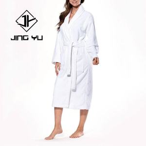 Custom New Luxury White Unisex Shawl Collar Bathrobe Organic Fleece Warm Long Bathrobe - Product Image 3