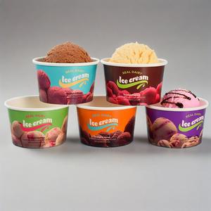 Customized Size Paper Ice Cream Cups with Paper Lids Brown Paper Sundae Bowl Disposable Kraft Frozen Yogurt Cup - Product Image 3