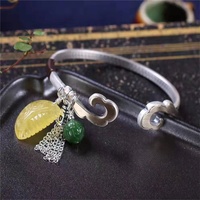 999 Sterling Feinsilber Tibetisches Armband für Frauen Klassisches Kugel muster Bernstein/Jade für Geschenk party Christliches religiöses Symbol