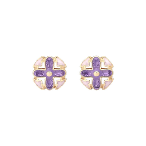 Pendientes de Flor de Acero Inoxidable con Baño de Oro PVD y Esmalte Morado, Joyería de Moda para Mujer - Product Image 2