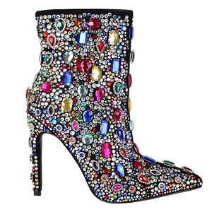 Bayan ayak bileği elmas renkli kristal ince yüksek topuklu çizmeler - Product Image 5