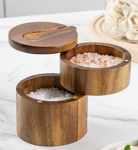 Juego de tarros de especias de madera de acacia al por mayor, caja de sal y pimienta de madera, contenedor de almacenamiento de condimentos para cocina con tapa y cuchara para compras al por mayor - Product Image 3