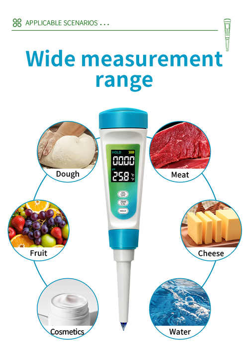 High Quality New pH Meter Cosmetics Food pH Tester for Coffee/Cheese/Sushi/Cola/Meat/Dough/Apple/Banana/Yogurt