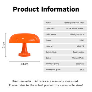 مصباح فطر عصري بسيط من الأكريليك بإضاءة LED برتقالية وبيضاء متعددة الألوان مع خاصية التعتيم التدريجي لإضاءة منزلية مميزة E27 - Product Image 5