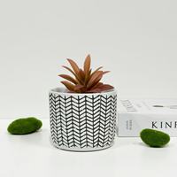 Pot Keramik Herringbone Hitam & Putih - Pot Bunga Sukulen untuk Dalam & Luar Ruangan (Grosir)