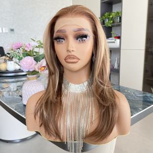 Perruque synthétique résistante à la chaleur avec frange, en fibre haute température, 13x4, avec dentelle frontale, sans colle, pour une ligne de cheveux naturelle - Product Image 2