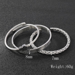 Conjunto de 3 Pulseras Trenzadas con Versículo Bíblico Español Vintage para Hombre, Alfabeto Romano, Acero Inoxidable, Brazaletes Ajustables Abiertos - Product Image 3