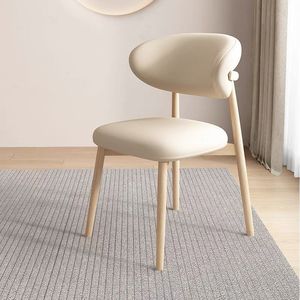 Chaise de Salle à Manger Moderne Nordique Design en Bois Massif avec Dossier Luxe en Similicuir Style Bûche Simple pour Café Maison Restaurant Appartement - Product Image 2