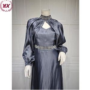 Thanh Lịch Cao cấp Dubai Ả Rập Hồi Giáo Phụ Nữ Abaya Ăn Mặc Dài Kim Cương Satin Khăn Choàng Với Ma-rốc Áo Tùy Chỉnh Đảng Phong Cách Từ Thổ Nhĩ Kỳ - Product Image 3