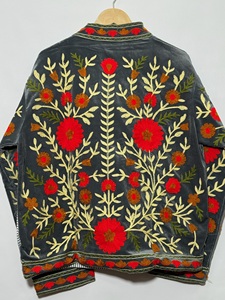 Women's <b>Velvet</b> <b>Jacket</b> Mandarin Collar Hand Embroidered Floral Pattern Full Sleeve Autumn Style - Product Image 5