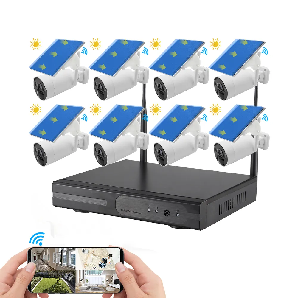 ENSTER Motion Detection Outdoor Night Vision WiFi 8Channel Solar Panel Wireless Surveillance Security CCTV Camera System