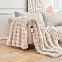 Couverture en flanelle à bulles en poils de lapin de luxe, grande taille, super douce, réversible, style tricoté personnalisé, chaude et confortable, style uni