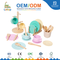 Ensemble de vaisselle en bois pour enfants, jeu de cuisine, assiettes, tasses, fourchettes, cuillères, jeu de rôle éducatif Montessori, cadeau