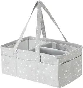 Baby Diaper Caddy Organizer, Portable Diaper Storage Basket with Detachable Divider and 10 Invisible Pockets