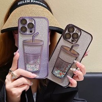 Coque de téléphone personnalisée 3D Glitter TPU Galvanoplastie Sparkling Milk Tea Cup pour 16/15/14/13/12/11 Pro Max X XR