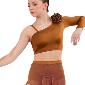 เสื้อเต้นรำ MiDee Flower Accents Lyrical Dance แบบเปิดไหล่สำหรับผู้หญิง พร้อมแขนยาวข้างเดียว และเสื้อสายเดี่ยวสำหรับการแสดงและการฝึกซ้อม - Product Image 6