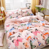 Parure de lit 4 pièces en microfibre douce à imprimé floral de Noël, anti-boulochage, impression réactive, 600 fils/cm², drap plat et housse de couette