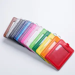 Promotional Wholesale Vertical Removable With 2 Credit Card Slots Pu Leather Id Badge Card Holder