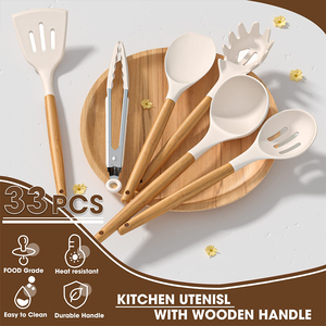 <strong>Kitchen</strong> Silicone Cooking <strong>Kitchen</strong> 33 Pcs Wooden Utensils Set Utensilios De Cocina - Product Image 4