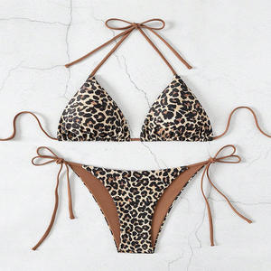 Bikini con cordones y estampado de leopardo europeo y americano, traje de baño sexy para mujer, conjunto de 2 piezas para comercio exterior de <span class=keywords><strong>Amazon</strong></span> - Product Image 3