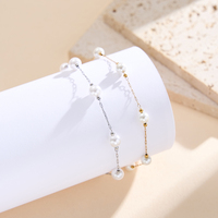Bracelet RINNTIN STPB01 en acier inoxydable plaqué or 18 carats PVD, perles coquillages de 5 mm, pour femmes