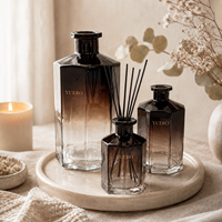 Ensemble de diffuseurs à bâtonnets hexagonaux en verre, personnalisables avec logo, luxe, dégradé marron, pour aromathérapie, avec bouchons et bâtonnets en rotin