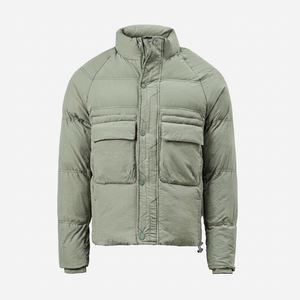 Chaqueta acolchada gris para hombre con cuello alto, cierre de botones y bolsillos frontales, abrigo informal de invierno a prueba de viento - Product Image 2