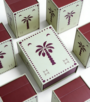 Boîte cadeau magnétique en papier pour bougie parfumée, avec inserts, personnalisée avec impression de palmiers, boîte à rabat rigide