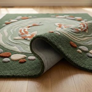 Moss Koi Fish Hand Tufted Wool <b>Rug</b> Featuring 3D Pebble Pond Design Area Carpet for Living Room Bedroom <b>Nursery</b> Kids Space Bulk - Product Image 4