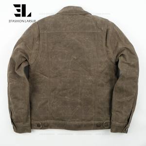 LARSUR kustom pabrik berat dilapisi lilin bebek jaket kanvas berburu dengan selimut berjajar jaket pengendara motor - Product Image 4