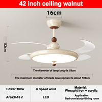 Lustre LED moderne de 42 pouces de hauteur Ventilateur de plafond rétractable Lampe décorative Lumières Télécommande Haut-parleur BT Moteur à courant continu-Nouvelle Chine