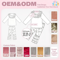 Ensemble de vêtements pour filles, patchwork floral, volants, haut à manches longues, col rond, pantalon à volants multicouches, tenue de vacances en 2 pièces