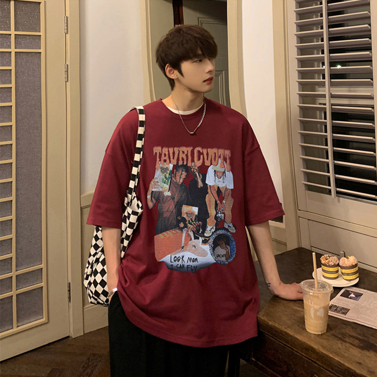 Red japanese streetwear hip hop t shirt