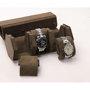 Caja de embalaje de regalo de reloj de viaje de cuero genuino con logotipo personalizado de fábrica