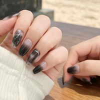 Uñas Postizas Personalizables de Material ABS con Degradado Negro, Largas, Estilo Ataúd Francés, para Uso Diario y Fiestas, Juego de 24 Piezas