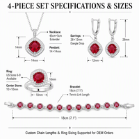Ensemble de bijoux de luxe Siam Red Princess Cut CZ, collier, boucle d'oreille, Bracelet, bague pour femmes, bijoux de mariage, en laiton, argent Gua