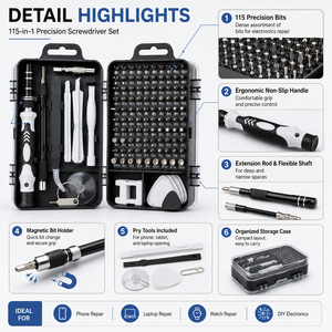 <span class=keywords><strong>Kit</strong></span> di Riparazione Professionale di Precisione Industriale, Set di Cacciaviti Multiuso in Acciaio da 115 Pezzi, Pinzette Magnetiche Antiscivolo - Product Image 4