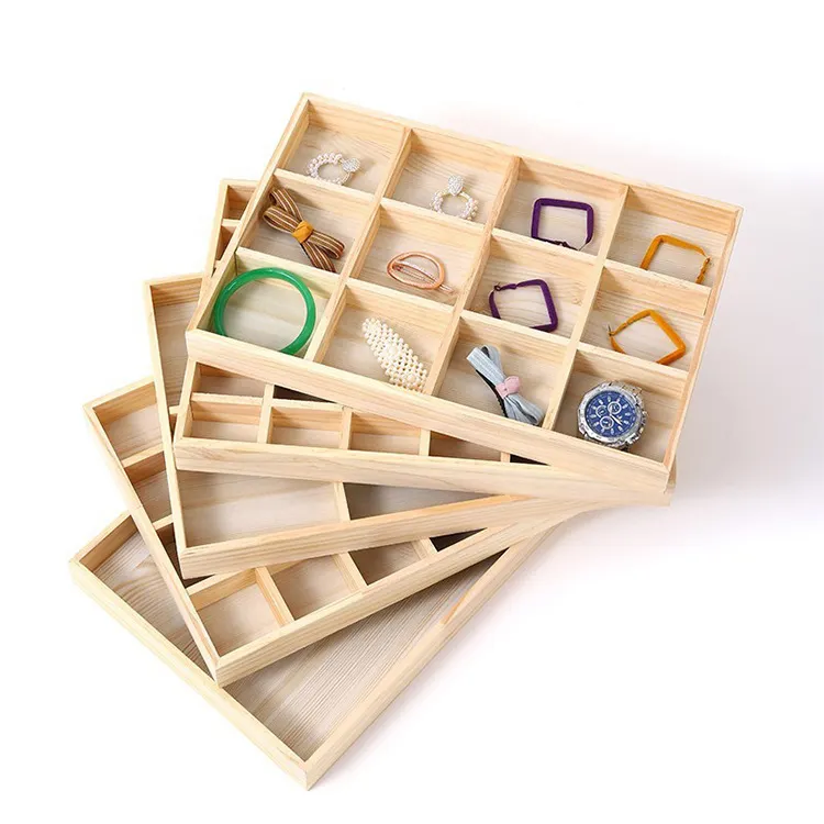 Plateau organisateur de bijoux en bois empilable en bois indépendant petite grille plateau cadeau pour femmes plateau à bijoux pour colliers à clous