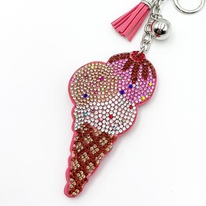 Porte-clés pendentif mini cornet de glace en strass scintillant pour femme, avec pompons mignons, breloque de sac à main - Product Image 3