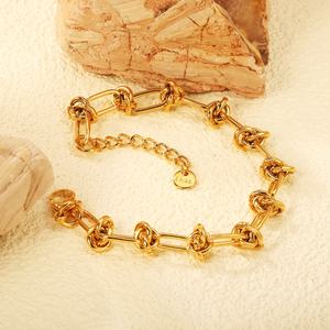 Fashion Waterproof Punk Chunky 18K Gold Plated Stainless Steel Jewelry Non Tarnish Cuban Link <b>Chain</b> Knot Bracelet for Women - Product Image 6