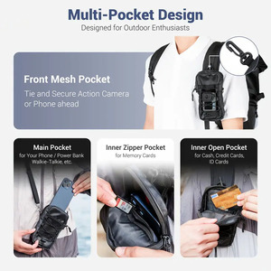 Outdoor Shoulder Bag Black Crossbody <b>Strap</b> <b>Webbing</b> Unisex Men's Tactical Travel Bag Solid Color Interior Zipper Pocket Everyday - Product Image 2