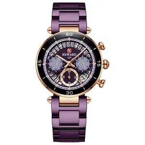 보상 브랜드 새로운 패션 여성 손목 시계 스테인레스 스틸 크로노 그래프 시계 빛나는 손 독특한 다이얼 스포츠 커플 시계