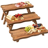 Support de service en bois personnalisé OEM, plateau de présentation en bois d'acacia à bords ondulés gravés au laser pour charcuterie, fruits et desserts, idéal pour les fêtes