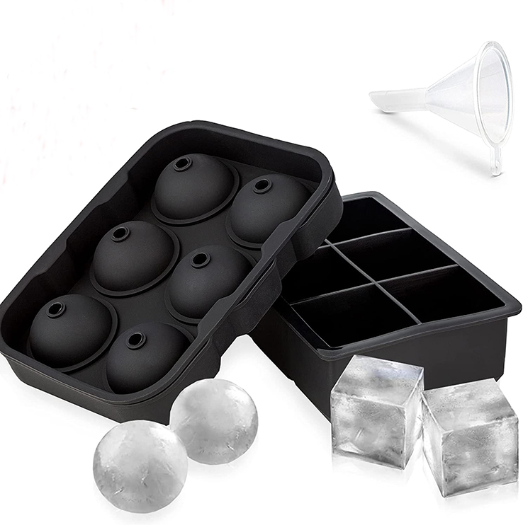 Plateau à glaçons en silicone sans BPA Plateau à moules à boules rondes carrées avec couvercles amovibles résistants aux éclaboussures