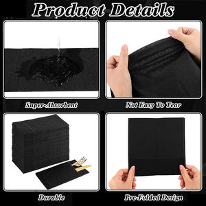 50 serviettes en papier noires effet lin, serviettes jetables noires avec poche intégrée pour couverts, <span class=keywords><strong>pré</strong></span>-pliées pour couteaux et fourchettes - Product Image 6