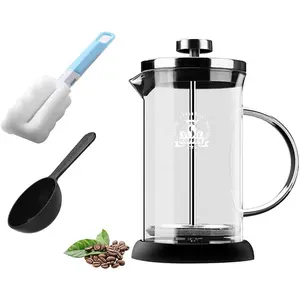 Handmade High Borosilicate Customized Transparent Four layer filtration French Press Sustainable Coffee Maker for Kitchen